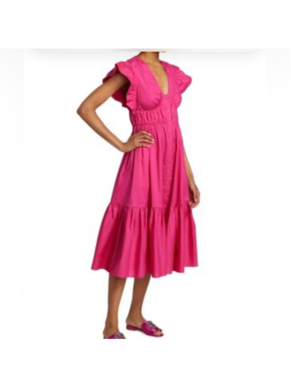 10 Crosby Derek Lam Pink Flutter Sleeve Midi Dress, Fuschia